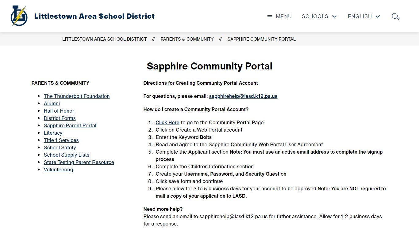 Sapphire Community Portal | Littlestown Area School District